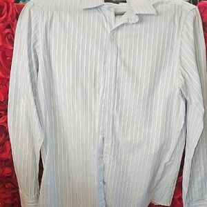 Marc Anthony Light Blue/White Striped Dress Shirt Size Medium LIKE NEW